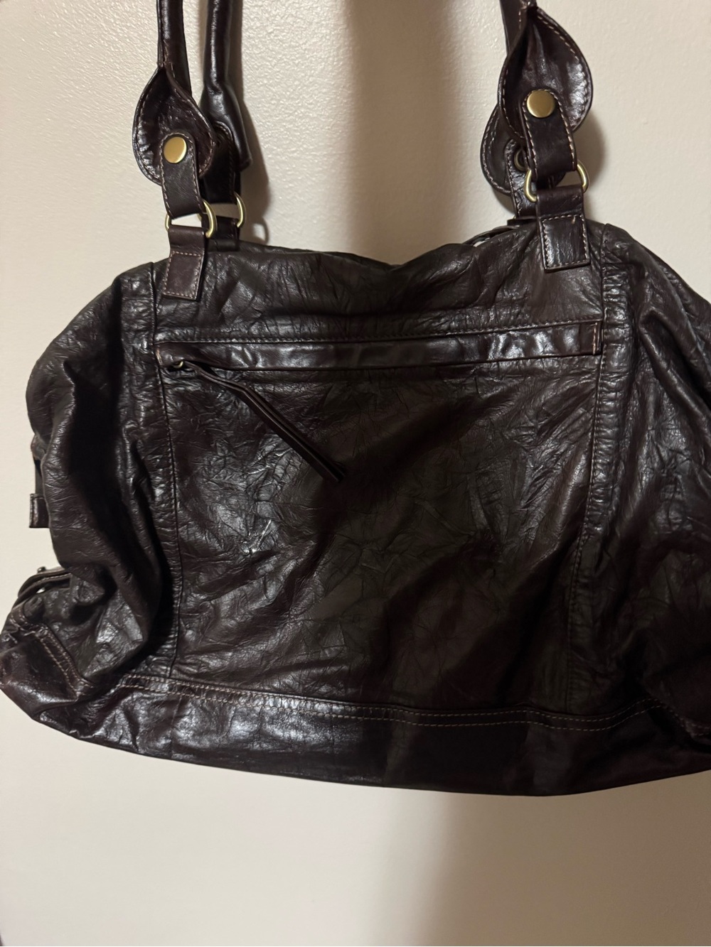 Adolfo Dominguez Dark Brown Leather Tote with Brass Accents - Picture 3 of 7